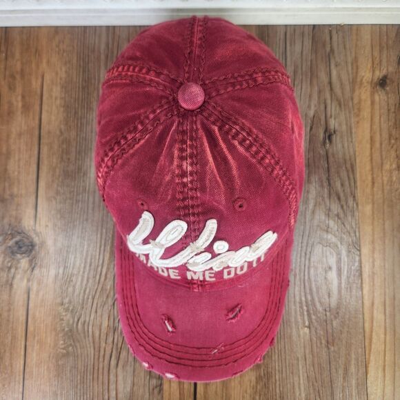 Kbethos "Wine Made Me Do It" Distressed Strapback Hat Cap Red Canvas Embroidered - Picture 7 of 11